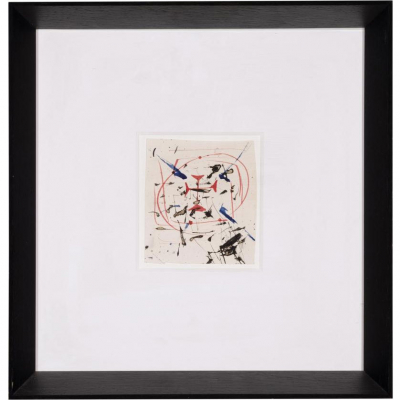 Salvador Salí.    &quot;La creu de Sant Narcís (1959)&quot;. Dibujo a tinta sobre papel. Al dorso etiquetas de préstamos.
