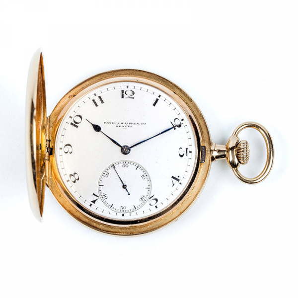 Reloj saboneta suizo, PATEK PHILIPPE & Cíe, en caja de oro de tres tapas, grabada para el detallista Alfredo Álvarez y Cía de Bilbao.