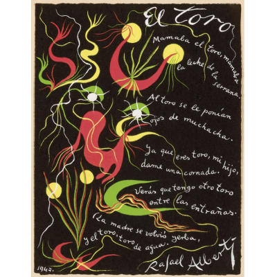 Rafael Alberti. "El Toro (1947)". Gouache sobre papel. Firmado en el &aacute;ngulo superior derecho.