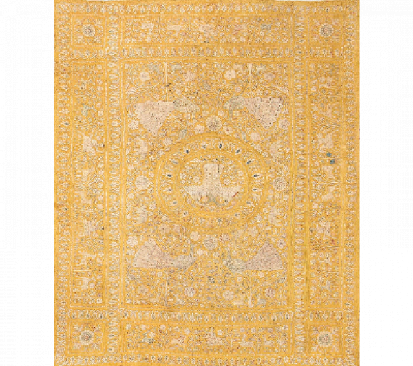 Tapiz indoportugu&eacute;s en seda y algod&oacute;n. Goa, S. XVI - XVII.