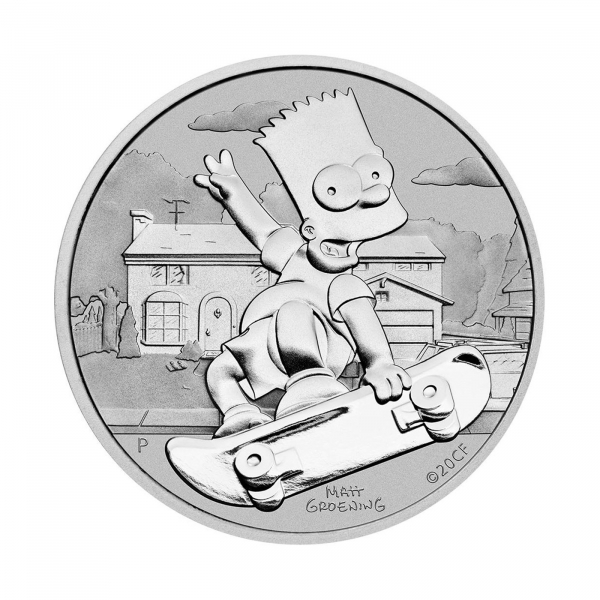 Moneda Tuvalu, 1 dólar de plata, año 2020. Bart Simpson.