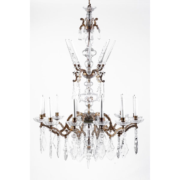 Lámpara de techo de bronce dorado y cristal