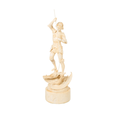 Escuela europea, s.XX. Sant Jordi. Escultura en marfil tallado.