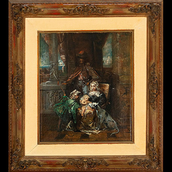 EUGENIO LUCAS VELAZQUEZ (Madrid 1817 - 1870) - Escena familiar.   Óleo sobre lienzo.