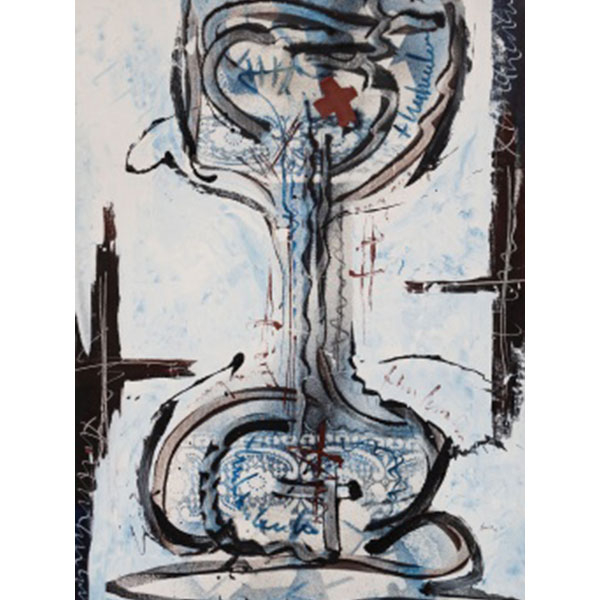 FERNANDO  NIEVAS JIMÉNEZ  (Alfaro, La Rioja 1956) "Reloj de arena azul" Firmado: Nievas 08 Acrílico / pigmentos/ áridos / Lienzo 