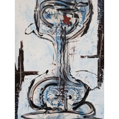 FERNANDO  NIEVAS JIMÉNEZ  (Alfaro, La Rioja 1956) &quot;Reloj de arena azul&quot; Firmado: Nievas 08 Acrílico / pigmentos/ áridos / Lienzo 