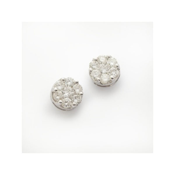 Pendientes en oro blanco con diamante talla brillante central y orla con 6 diamantes 