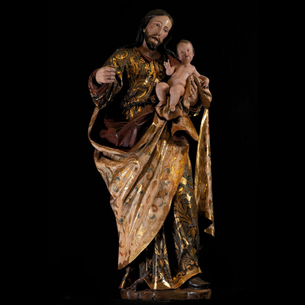 Gran talla de "San Jos&eacute; con Ni&ntilde;o", trabajo colonial Novohispano de finales del siglo XVII. 