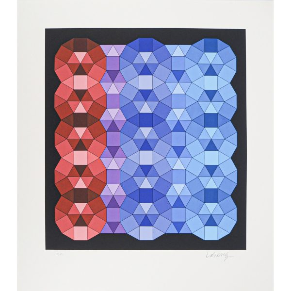 Victor Vasarely (Hungria 1908-1997)  Composici&oacute;n cin&eacute;tica en rojo, negro y morado.  Serigraf&iacute;a sobre papel. Firmada y justificada H.C. a l&aacute;piz.
