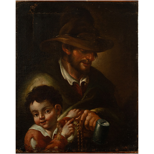 Mendigo con su Hijo, escuela Italiana Napolitana del siglo XVII