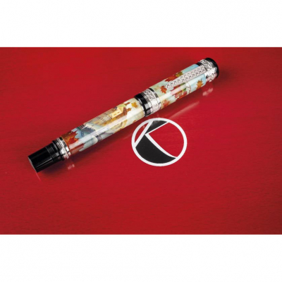 Pluma Estilográfica KYNSEY Autum (Otoño), realizada en técnica de pintura miniaturista rusa por &quot;Natroyka. Plumín de oro de 18 K.