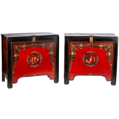 Pareja de muebles orientales lacados