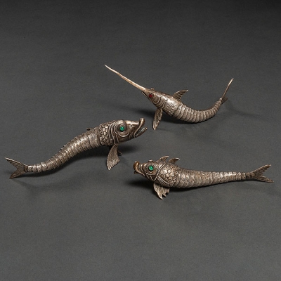 Conjunto de tres peces articulados en plata española punzonada