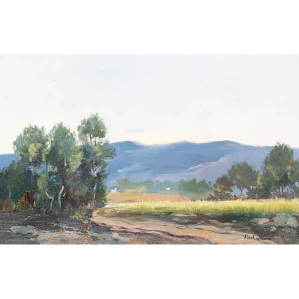 Josep Vives-Atsara (Vilafranca del Pened&egrave;s, 1919- 2004)  Atardecer.  &Oacute;leo sobre tela. Firmado.