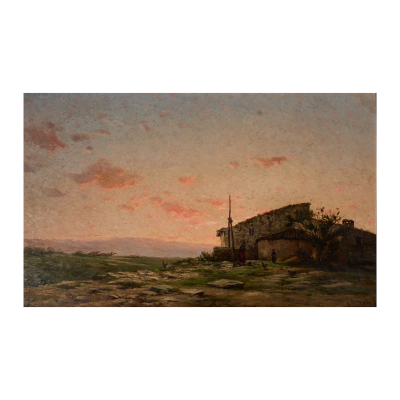 Modest Urgell Inglada (Barcelona, 1839-1919) Entrada al pueblo. Óleo sobre tela. Firmado.