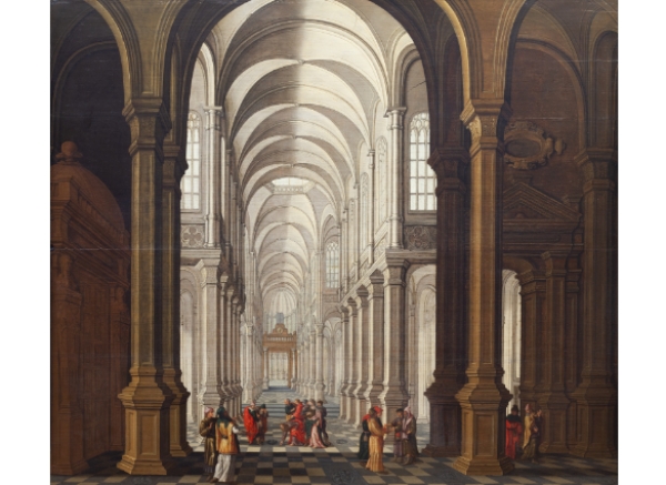 ANTHONIE DE LORME (1610- 1673) Cristo y la mujer adúltera en el interior de una iglesia 1627