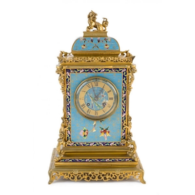 Reloj de sobremesa en bronce cloisonné. S. XIX. 
