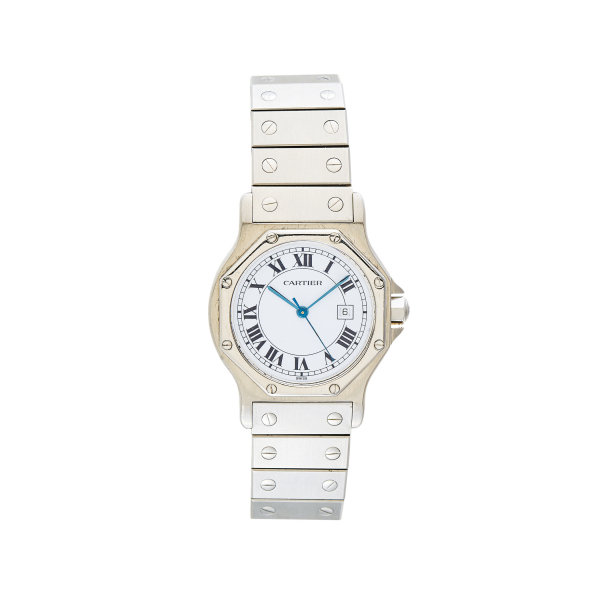 Reloj Cartier «Santos Octagon» de pulsera para señora, c. 1990. En acero. 