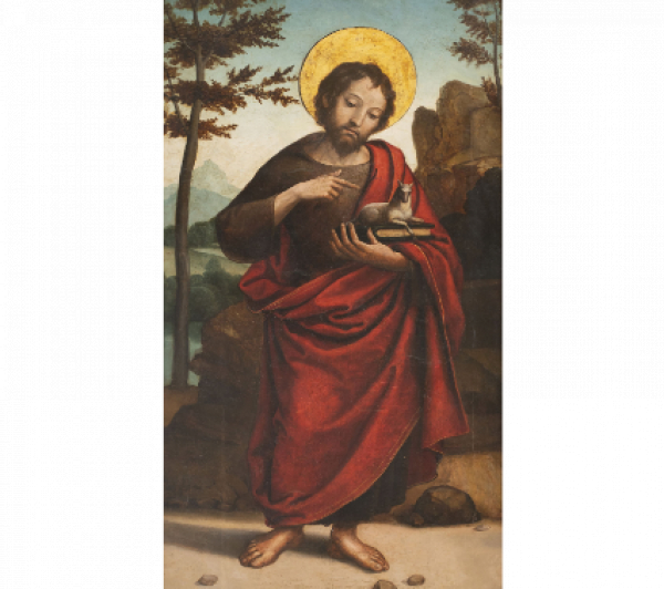 CÍRCULO DE JUAN DE BORGOÑA (Escuela castellana, siglo XVI)  San Juan Bautista   Óleo sobre tabla.