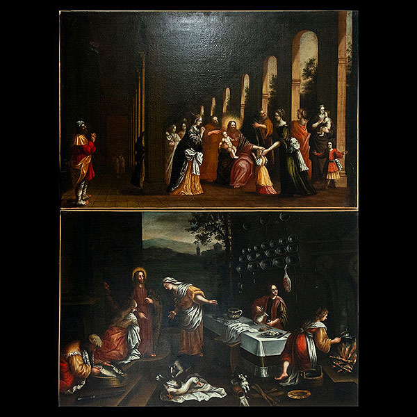 Escuela Flamenca del siglo XVII - Pareja de escenas bíblicas.