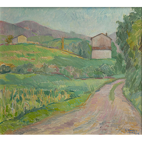 "Paisaje con caseríos"  GASPAR MONTES ITURRIOZ (Irún, 1901 -1998) 