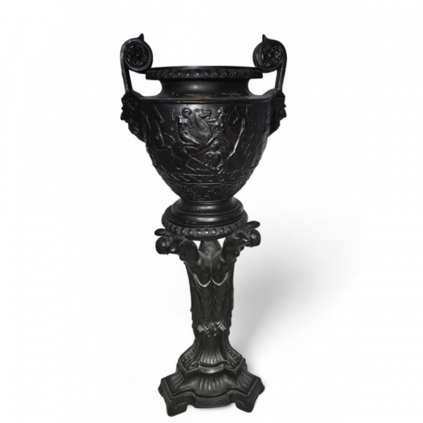 Gran jarrón italiano de terracota de estilo griego, siglo XIX, con pedestal.