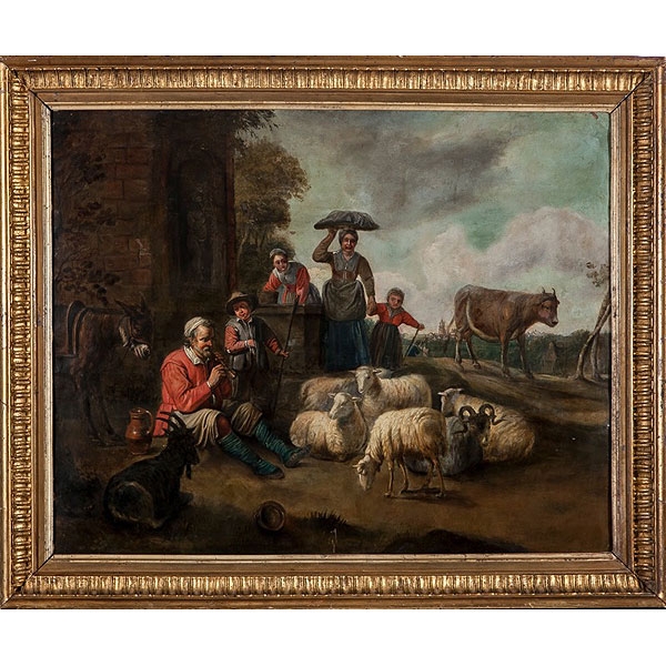 Escuela holandesa S.XVIII "Paisaje con pastores"