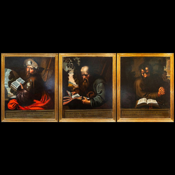 Taller de Artus Wolffort (Amberes, 1581 – 1641) "Santiago el Mayor, San Tadeo y San Bartolomé".    Óleo sobre lienzo