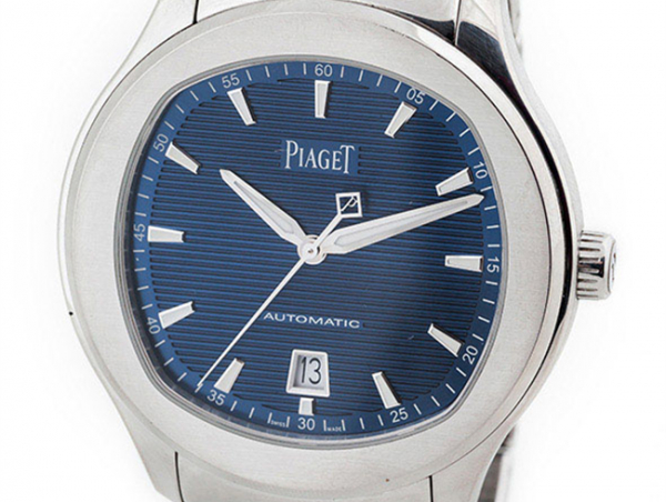 Reloj cab. suizo, PIAGET mod. 'Polo' de acero, con fondo de cristal.