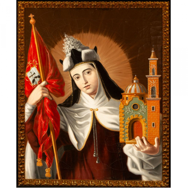 "Santa Teresa como doctora de la Iglesia". Escuela Novohispana, Siglo XVIII.   &Oacute;leo sobre lienzo. 