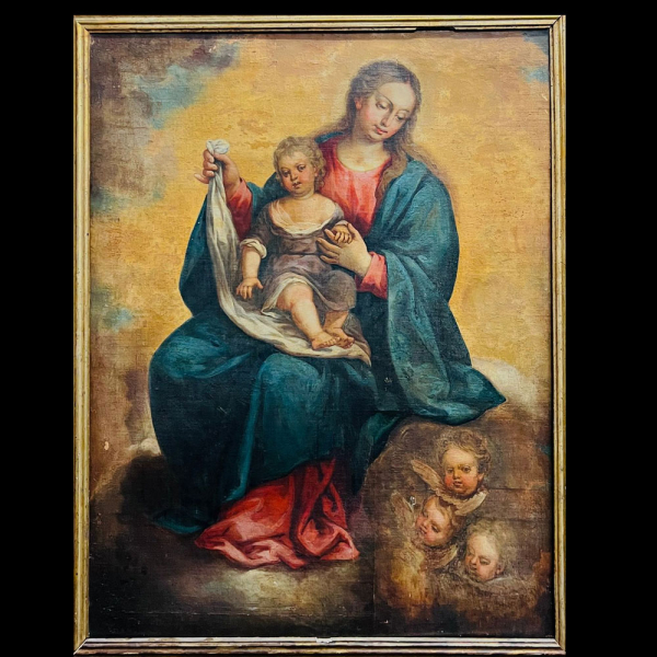 Exquisita Virgen Granadina con Niño en Gloria - ATRIBUÍDO A JOSÉ DE RISUEÑO (Granada, 1665-1732), ESCUELA GRANADINA BARROCA DEL SIGLO XVII. 