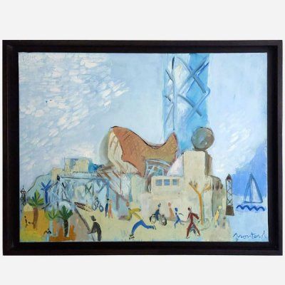  Javier Ballester Montesol (Barcelona, 1952). &quot;Villa olímpica, Barcelona&quot;.Óleo sobre lienzo firmado en el ángulo inferior derecho.