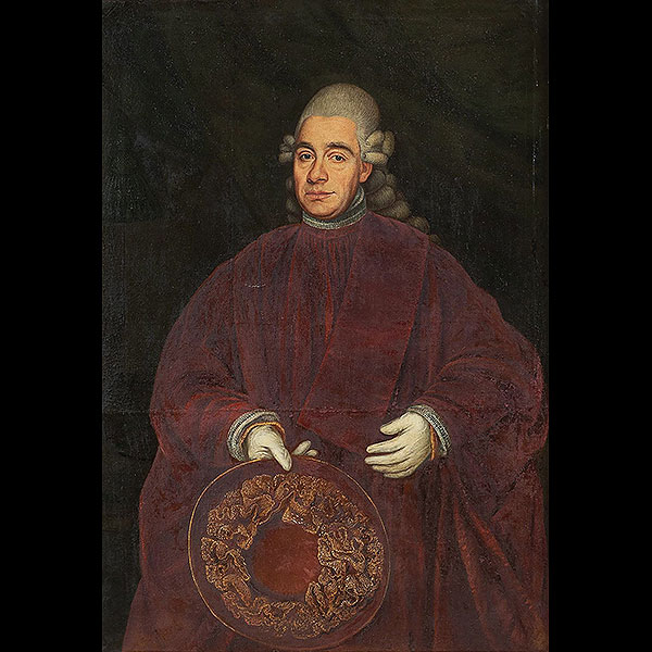 Atribuido a José Campeche y Jordán (San Juan, Puerto Rico, 1751- 1809) - Retrato de Noble vestido de rojo.