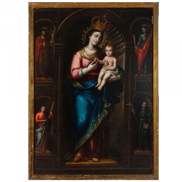 "Virgen de la Pera". Escuela Colonial Mexicana del siglo XVII, atribuido a José de Páez (Ciudad de México, 1721- c. 1780). 