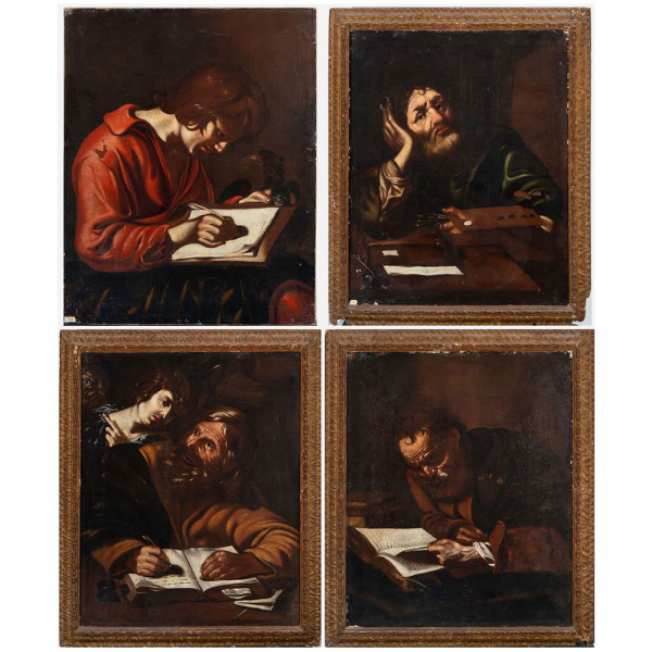 Muy Importante serie de los 4 apóstoles, a la manera de Miquel March (València, 1633-1670), escuela valenciana del siglo XVII. 