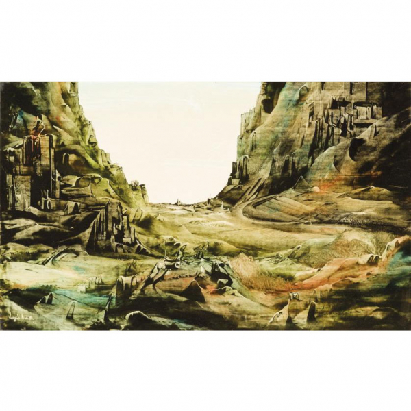 LUGRÍS VADILLO, URBANO (1942) "Paisaje (1973)". Acrílico sobre tabla. 