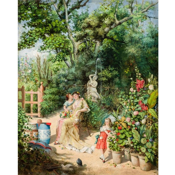 Ricardo de Madrazo y Garreta.   &quot;Juegos en el jardín&quot;. Óleo sobre lienzo.