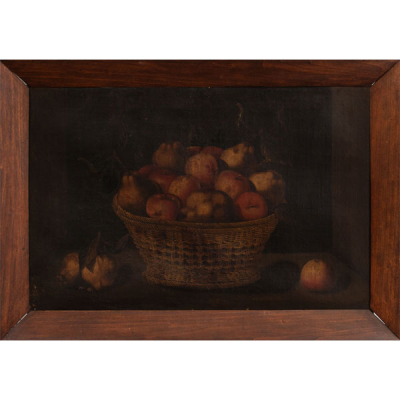 &quot;Bodegón de cesta con membrillos y manzanas&quot; Técnica: Óleo/Lienzo  Medidas: 60 x 78 cms.