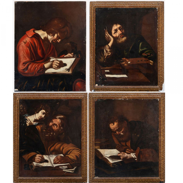Muy Importante serie de los 4 apóstoles, a la manera de Miquel March (València, 1633-1670), escuela valenciana del siglo XVII.   