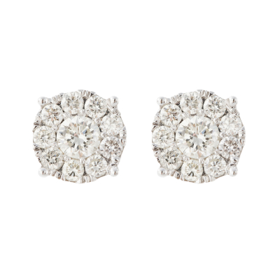 Pendientes rosetón en oro blanco con diamantes talla brillante engastados en garras.
