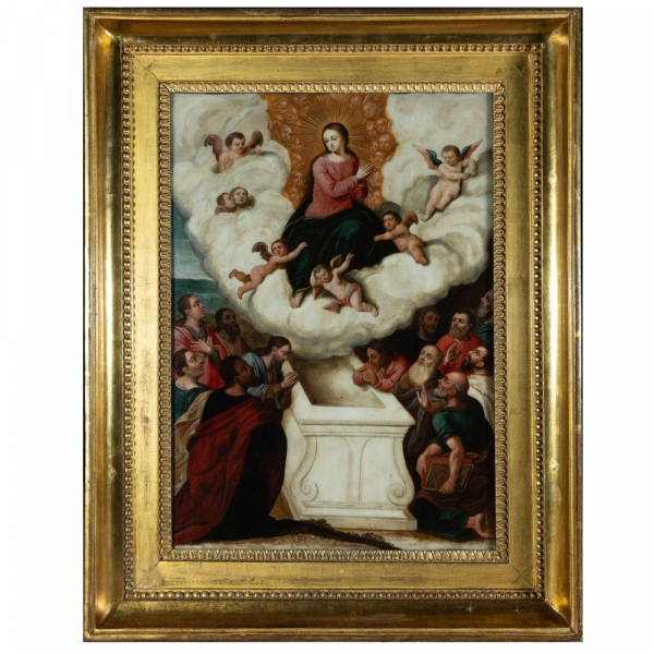 "Virgen" en óleo sobre alabastro. Lázaro Pardo de Lago, Escuela Colonial del siglo XVII