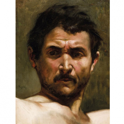 Juan Luna y Novicio. "Rostro de hombre". &Oacute;leo sobre lienzo. Firmado en el centro izquierda.
