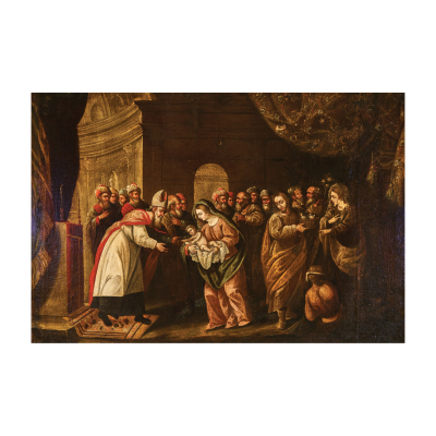 Escuela europea, s.XVIII. La presentación de Jesús en el Templo. Óleo sobre tela.