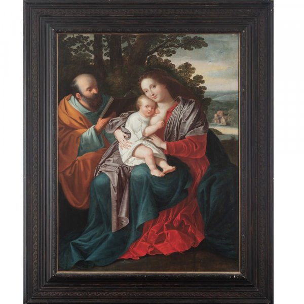 Taller de Federico Barocci del siglo XVI. "Descanso en la huida a Egipto".  &Oacute;leo sobre tabla.