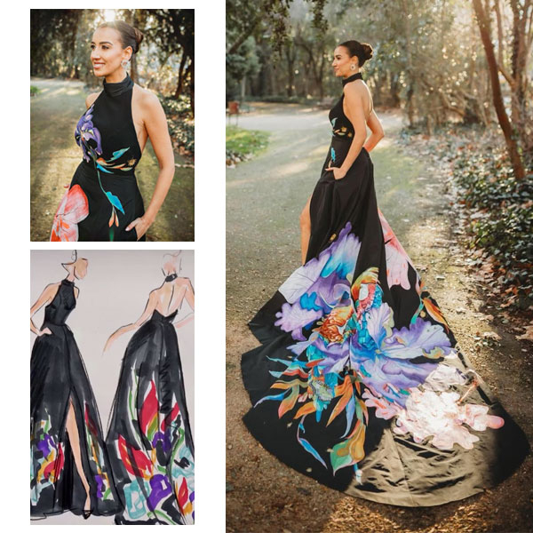 SOLO YOY. "Vestido Gala Premios Goya 2024" Vestido pintado a mano por SOLO YOY para el Taller de Silvia Fernandez Atelier, que lució Silvia Nistral en la GALA de los PREMIOS GOYA 2024.