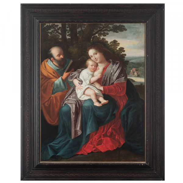 Taller de Federico Barocci del siglo XVI. Descanso en la huida a Egipto.   &Oacute;leo sobre tabla.