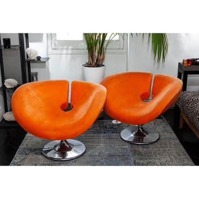 Pareja de butacas giratorias italianas con tapicería naranja años 60