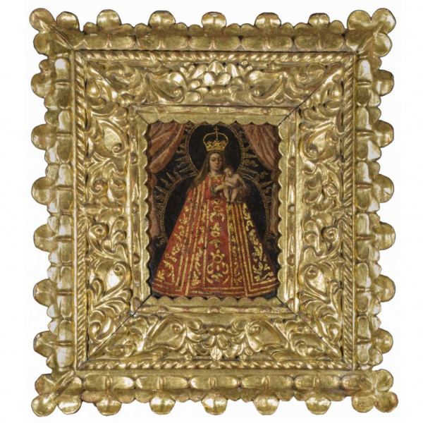 ESCUELA COLONIAL S. XVII   "Virgen". Óleo sobre tabla.