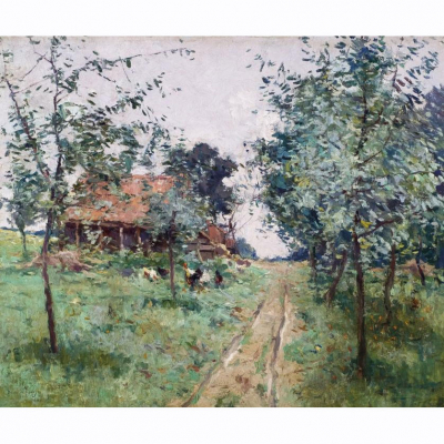 Darío de Regoyos.  &quot;Granja en Bélgica (1881)&quot;. Óleo sobre lienzo. Firmado y fechado (1881) 