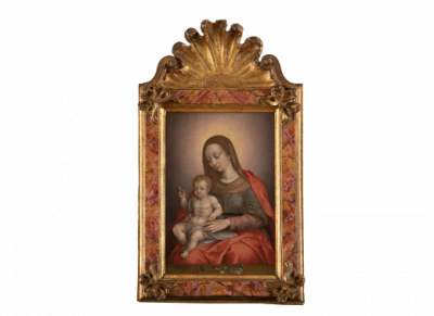 ATRIBUIDO A JACOB DE BACKER (Pintor activo en Amberes, 1571-1585) Virgen con Ni&ntilde;o